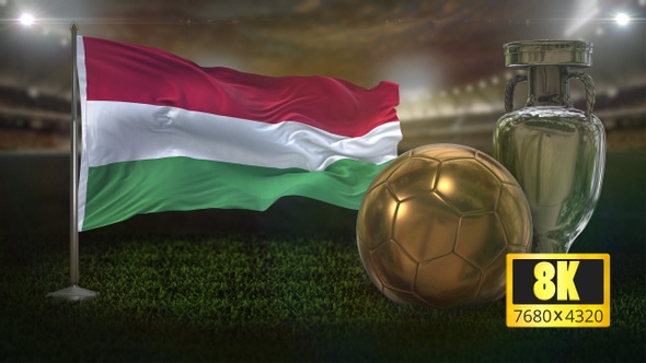 8K Hungary Flag with Football And Cup Background Loop alt