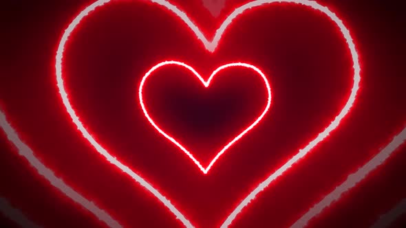 Red Neon Heart Particles Tunnel Abstract Romantic Valentine Glowing Lights Background 4K Looped alt