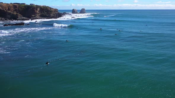 surfing in punta de lobos chile sunny day incredible landscape recorded with drone alt