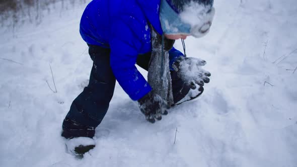 Winter Vacation Adorable Male Child Having Fun Playing Snowballs in Snowy Forest During Active