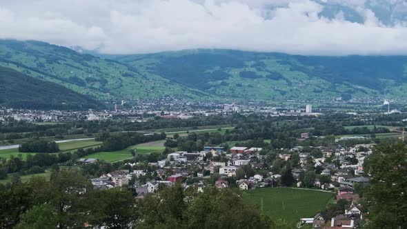 Scenic Panorama of Vaduz Valley By the River Rhine Liechtenstein Alps Mountains alt