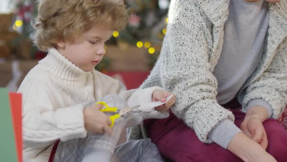 Sequence of Shots of Kids and Mother Decorating Home for Xmas alt