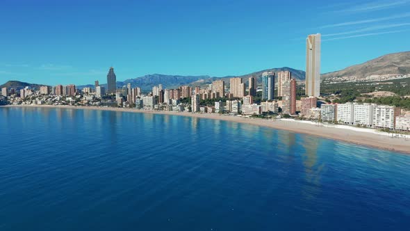 Benidorm - Mediterranean Cityscape at Sunrise. Spanish Coast and High Rise Skyline of Benidorm alt