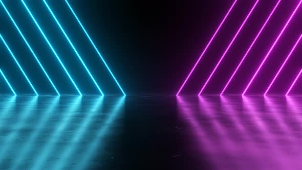 Blue Pink Neon Lines Diagonal Angle Stripes Glow Reflections Flicker ...