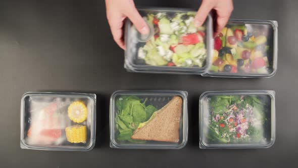 Take Away Meals Top View Food Delivery in Closed Disposable Containers Balanced Nutrition alt