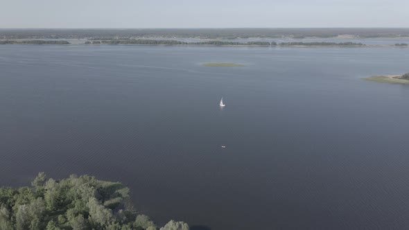Dnipro River. Aerial View. Ukraine. Slow Motion, Flat, Gray alt