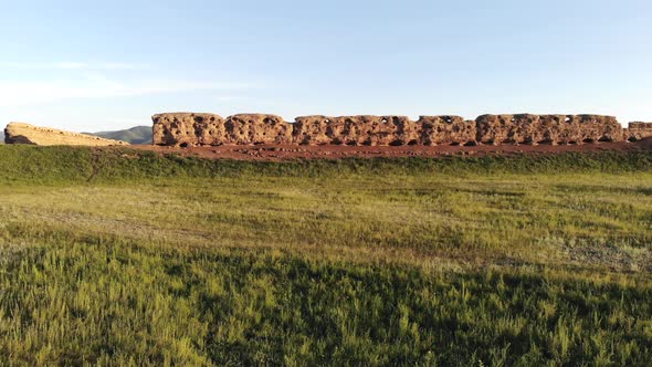 Ruins of Ancient City, Building and Wall From Ancient Times in Treeless Vast Plain of Mongolia alt