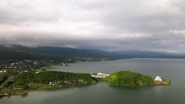 Aerial view of Zemplinska Sirava reservoir in Slovakia alt