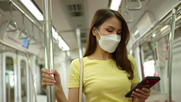 Young Woman Traveler wearing a protective face mask for protecting pandemic outbreaks and urban and alt