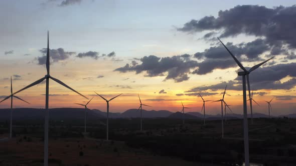 Aerial view of Wind turbines Green Energy save world.