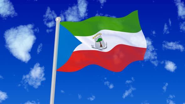 Equatorial Guinea Flaying National Flag In The Sky alt