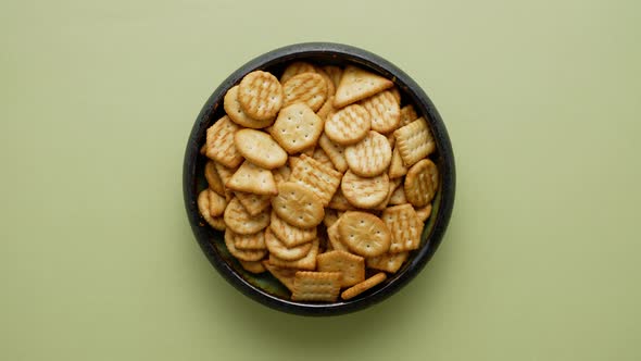 Top View of Bowl with Salty Crackers