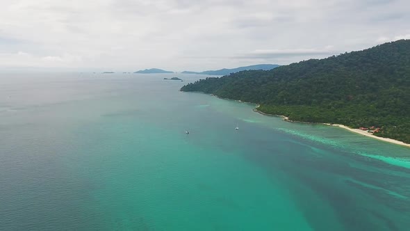 Aerial Panorama View on Beach Corals and Sea alt