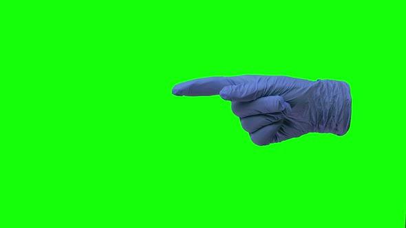 Doctors Hand in Blue Glove Is Making Symbolic Gestures Pointing Something alt