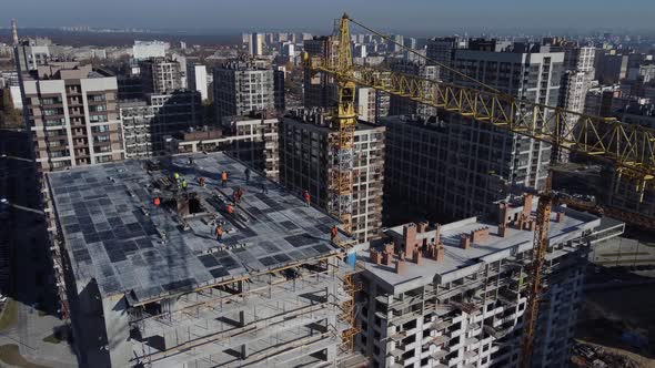 construction of a new microdistrict in Kyiv, Ukraine. panorama
