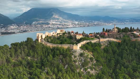 Alanya Castle Alanya Kalesi Aerial View of Mountain and City Turkey alt