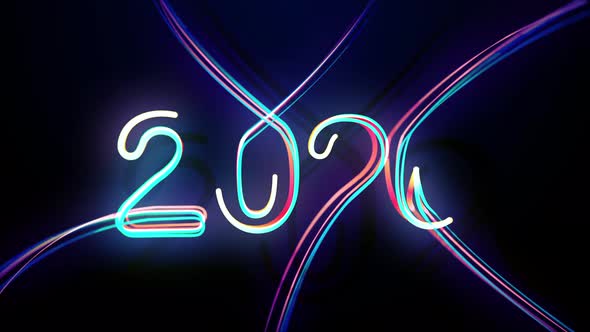 2020 Multicolored Neon Numerals Happy New Year alt