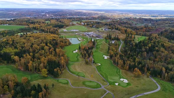 Aerial View of Golf Course Near the Forest