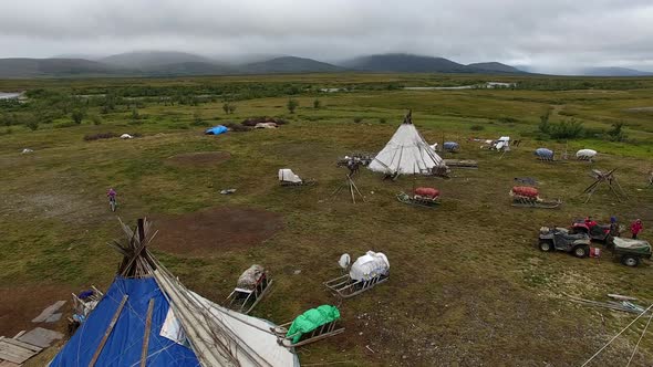 Reindeer Herder Camp In Tundra