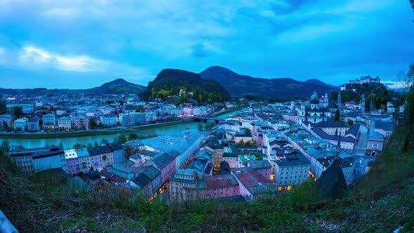 Time-lapse panorama view of Salzburg, Austria