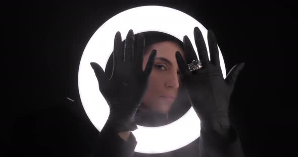 Beautiful Girl Close Up. Face On A Black Background  02 alt