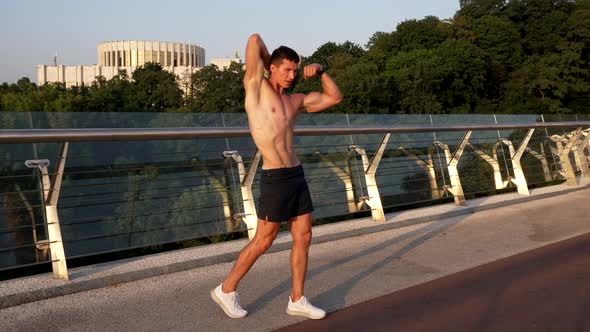 Muscular Man Showing Off Posing Like Bodybuilder Outdoor Bodybuilding