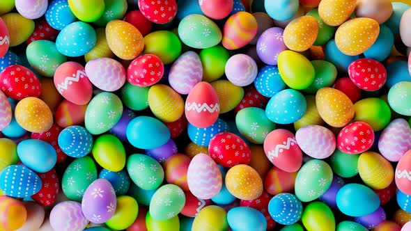 Multicolour Easter eggs. Bright colour painted eggs while spring celebration. alt