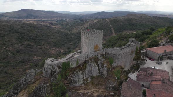 Medieval fortifications of Castle of Sortelha, Portugal; drone