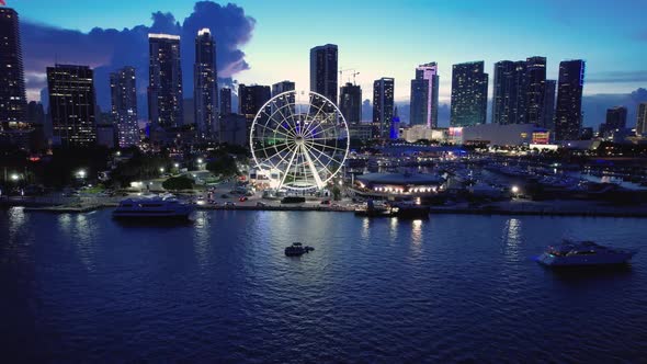 Sunset at downtown Miami Florida United States. Tourism landmark city. alt