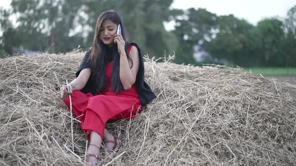 Indian Girl in Green Field