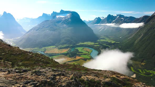 Rampestreken in Andalsnes, Norway, drone aerial view alt