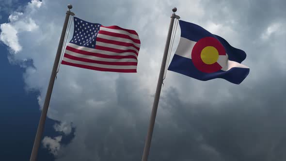 Waving Flags Of The United States And Colorado State Flag 4K alt