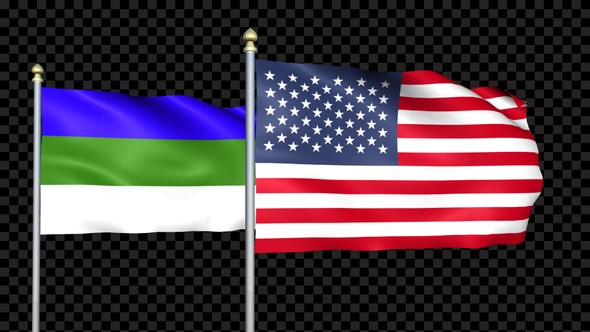 Komi And United States Two Countries Flags Waving alt