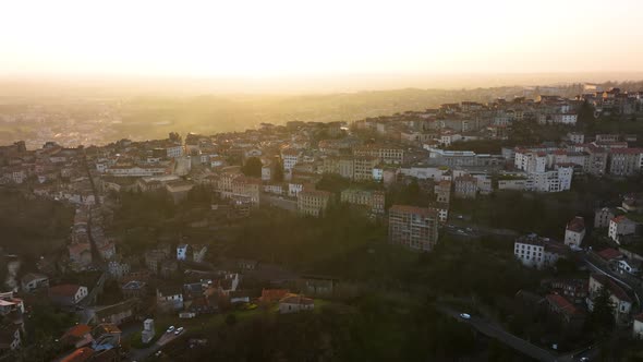 Aerial View of Dense Historic Center of Thiers Town in PuydeDome Department AuvergneRhoneAlpes alt