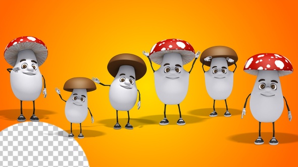 Mushroom 3d Character - Friendly Hello Waving (6-Pack)