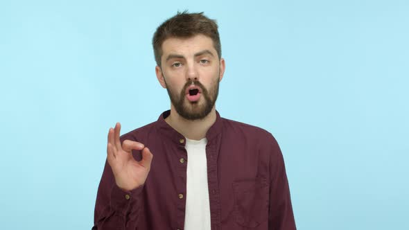 Slow Motion of Adult Bearded Man Talking About Business Showing Ok Gesture and Nod in Approval