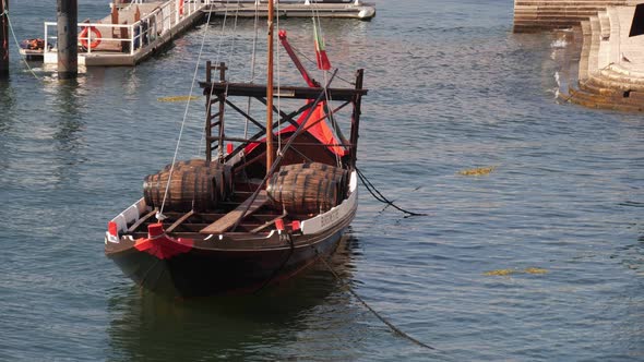 Traditional Port Wine Boat in a Port on the River Douro in Porto Portugal alt