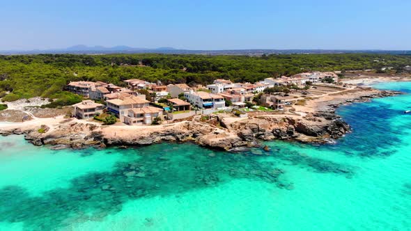 Aerial shot of Es Trenc beach on the balearic Island of Majorca alt