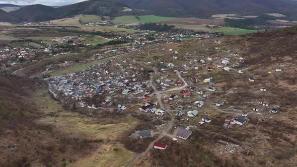 Aerial view of a Roma settlement in the village of Richnava in Slovakia