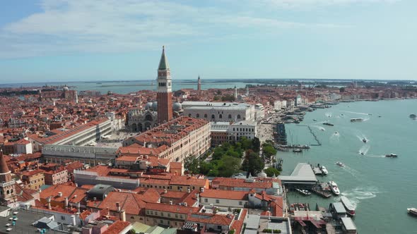 Aerial Panoramic Photo of Iconic and Unique Campanile in Saint Mark's Square alt