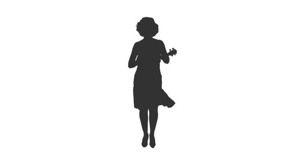 Silhouette of a Girl Playing Banjo and Dancing