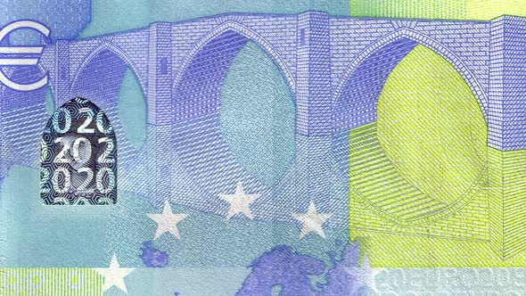 20 euro close-up motion background. Twenty euro cash money macro view