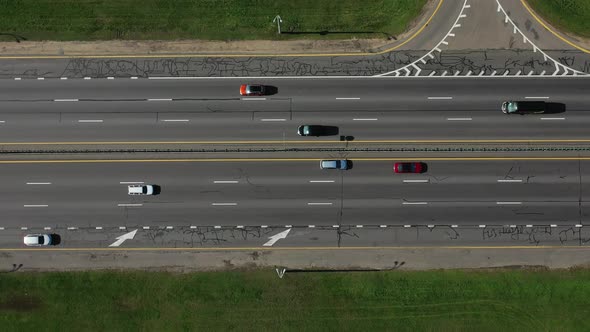 Top View of the Ring Road with Cars in the City of Minsk alt
