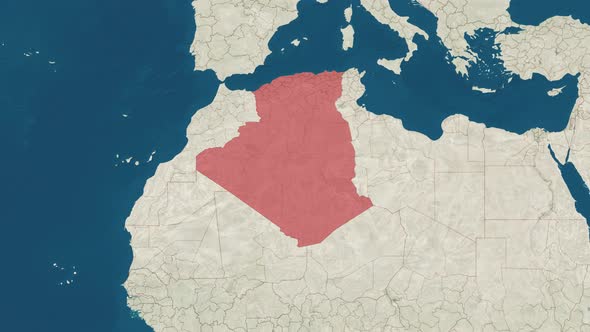 Zoom in to the Map of Algeria with Text Textless and with Flag alt