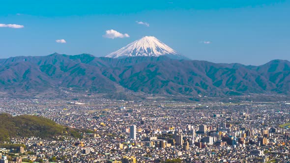 Cityscape with Mt. Fuji in Kofu, Japan alt