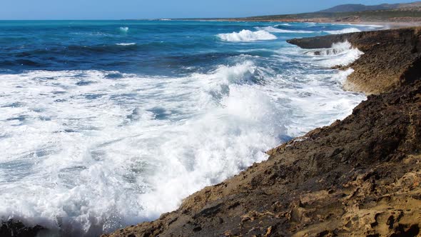 Sea Storm Devastating and Spectacular Ocean Waves Crash on the Rocks of the Coast Creating an alt