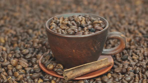 Coffee Beans In A Brown Cup