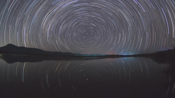 Video motion and lake of Beautiful Star Trails and space dust in the universe,