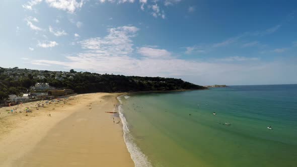 Aerial View Of Beach And Seaside, Coastline  of Carbis Bay, St Ives, Cornwall, Penzance alt
