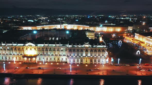 Aerial View of Winter Palace or Hermitage From Palace Embankment, Saint Petersburg, Russia